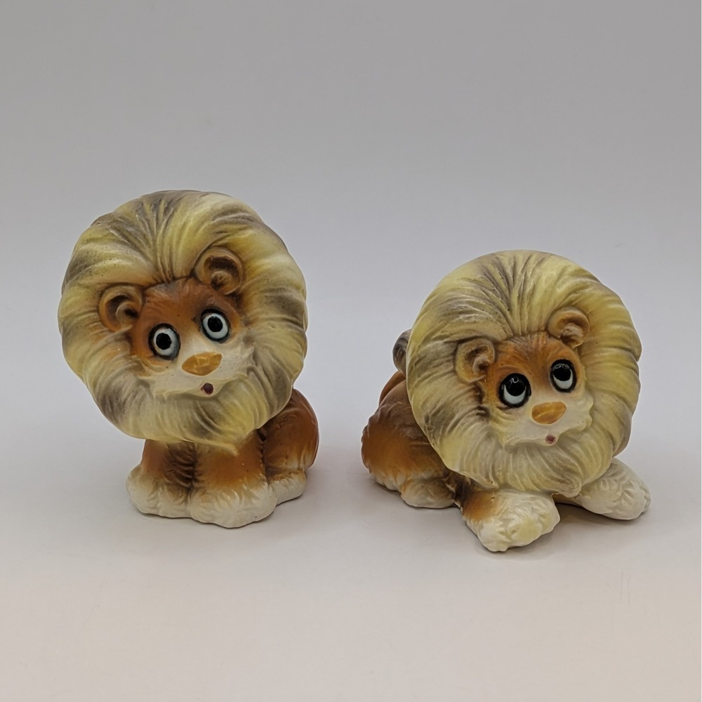 Vintage Norcrest Lion Salt And Pepper Shakers Anthropomorphic Big Eyes H121